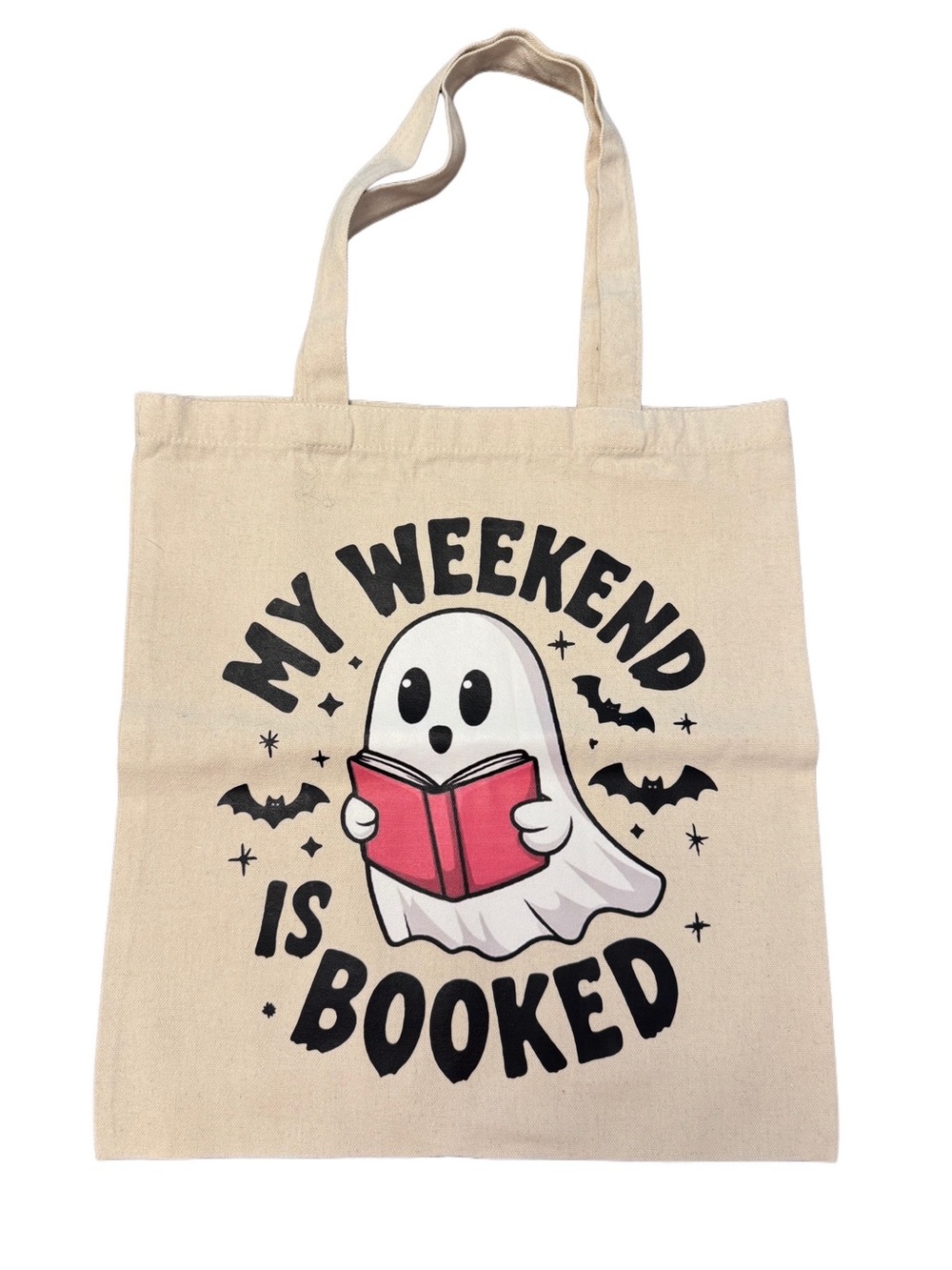 My Weekend Is Booked Ghost Tote Bag - Cream with Pink Accent